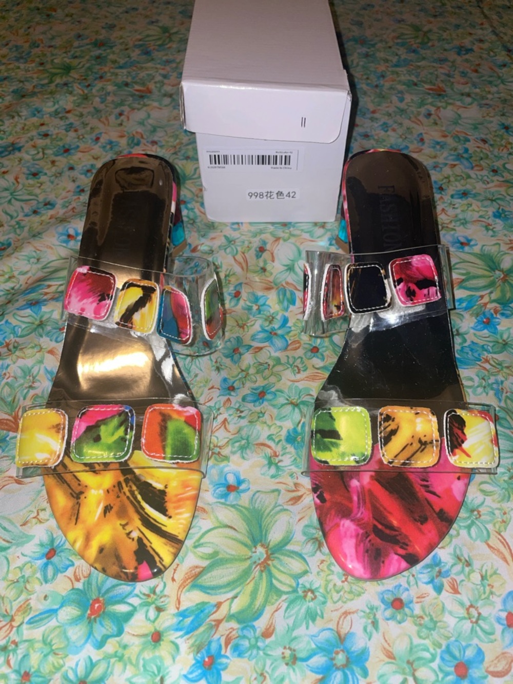 Multi color open toe fashion heels (42=10)(new)